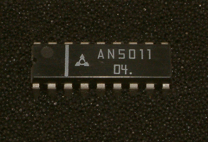 AN5011
TV Electronic Channel Selection Circuit

Features:
� Simplifies selection circuit up to 10 channels.
� Incorporating clock oscillator, input control, UP- DOWN counter and decoder circuits
� Remote control system available (UP-DOWN two directional)
� Clock frequency changeable by external components
� Provided with pulse output
� Channel initialize when power is switched on can be set at any channel
� Selection output breakdown voltage: 40V
� Selection output saturation voltage: <0.15V (5mA)
� Supply voltage: 6.0V
� Channel selection: 10 channels, jump over selection available