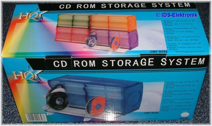 80CD-Aufbewahrungsbox von HQ
Farbe: computergrau

40 Schwenkarme nehmen jew. beidseitig 2CD's auf.
Ideal insbesondere zur Aufbewahrung von Heft-CDs ohne CD-H�llen

Unten befindet sich ein herausziehbares, beschriftbares Registerfach
zum leichteren Auffinden der CDs.