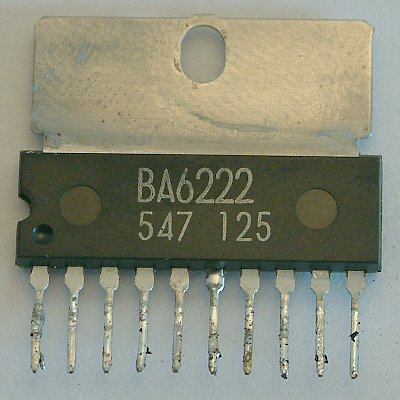 BA6222 Reversible motor driver

The BA6222 is a reversible-motor driver with a maximum output current of 2.2A. Two logic inputs allow four output modes:
forward, reverse, idling, and braking. The motor revolving speed can be set arbitrarily by controlling the voltage
applied to the motor.

* Applications
VCRs

* Features
1) Large output current. (IOMax. = 2.2A)
2) Built-in thermal shutdown circuit.
3) Output voltage can be adjusted arbitrarily with the output voltage setting pin.
   Because the pin has a gain of 11.4dB, a high output voltage can be set with a low input voltage.
4) Small standby circuit current.