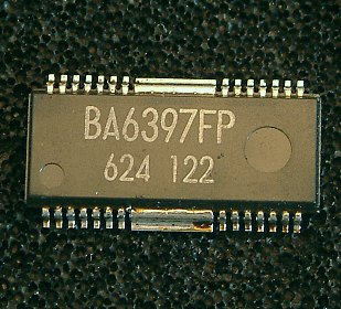 BA6397FP  4-channel BTL driver for CD players

The BA6397FP is a 4-channel BTL driver for CD player motors and actuators. The 5V regulator and internal standard
operational amplifier make this IC suited to a broad range of applications.

* Applications
CD players and CD-ROM drives

* Features
1) HSOP 28-pin package allows for miniaturization of applications.
2) Low number of external components.
3) Driver gain is adjustable with a single attached resistor.
4) Internal 5V regulator. (requires attached PNP transistor)
5) Internal standard operational amplifier.
6) Internal thermal shutdown circuit.