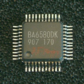 BA6580K  Read/Write Amplifier for FDD

The BA6580K is a 5V single power supply read/write IC

* Features
1) An IC for driving a floppy disc, consisting of read circuit, write circuit and control circuit,
   all built-in one chip.
2) 5V single power supply operation is possible, and application voltage to the head at the write operation
   can be 5V or 12V. .
3) Provided with built-in switching circuits for read circuit input and write circuit output, enabling
   to reduce external diodes.
4) In the read preamplifier, a differential gain by 100 times or 200 times can be selected by a gain select
   terminal.
5) The write current can be set in the range of 1-15mA by external resistor. It contains write current correcting,
   function at the inner circumference track of the disc.
6) Built-in switching circuit for time domain constants.
7) Possibility of 3-state outputs of read. Data output circuits.
8) Effective for the both side recordings, and the magnetic head is switched by SIDE 1 signal.
9) Compact dimensions due to employment of QFP44pin package.

* Applications
Floppy disc