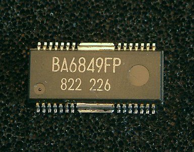 BA6849FP / BA6849FP-Y / BA6849FM / BA6849FS   3-phase motor driver for CD-ROMs

The BA6849 series are ICs developed for CD-ROM spindle motor drives. These ICs possess a short brake and reverserotation
brake for two types of brake functions, and also contain FG output and rotation direction detection (FR) circuits,
making them high-functionality and high-performance ICs.

* Applications
CD-ROM, CD-R, CD-RW, DVD-ROM, and DVD-RAM

* Features
1) Three-phase, full-wave, pseudo-linear drive system.
2) Built-in power save and thermal shutdown functions.
3) Built-in current limiter and Hall bias circuits.
4) Built-in FG output.
5) Built-in rotation direction detector.
6) Built-in reverse rotation prevention circuit.
7) Built-in short brake pin.