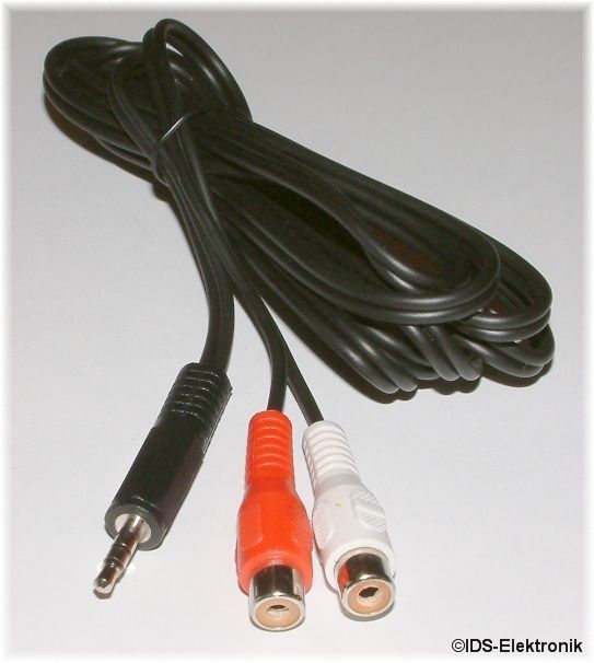 Stereokabel: Cinchbuchsen auf 3,5mm Klinkenstecker
L�nge: 1,5m
Farbe: schwarz