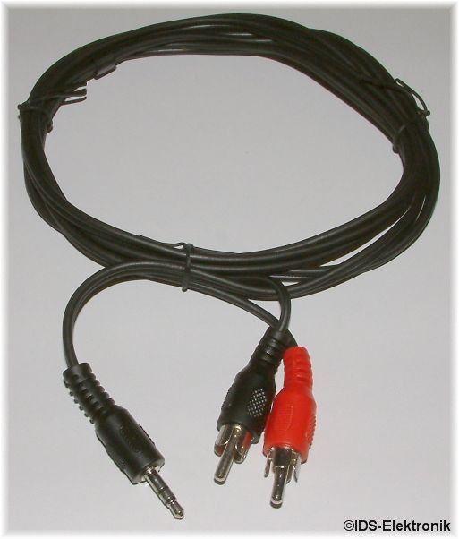Stereokabel: Cinchstecker - 3,5mm-Klinkenstecker-Kabel
L�nge: 1,5m
Farbe: schwarz